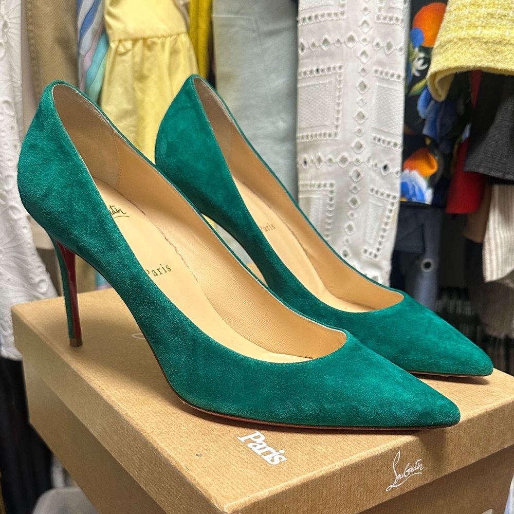 Christian Louboutin Teal Suede Heels